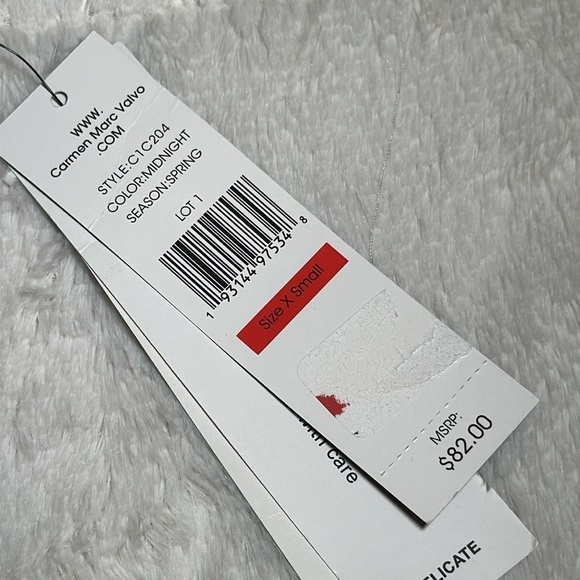 Carmen Marc Valvo Women's Mesh Ruffle Midnight Blue Bikini Top size XS NEW - Picture 7 of 15